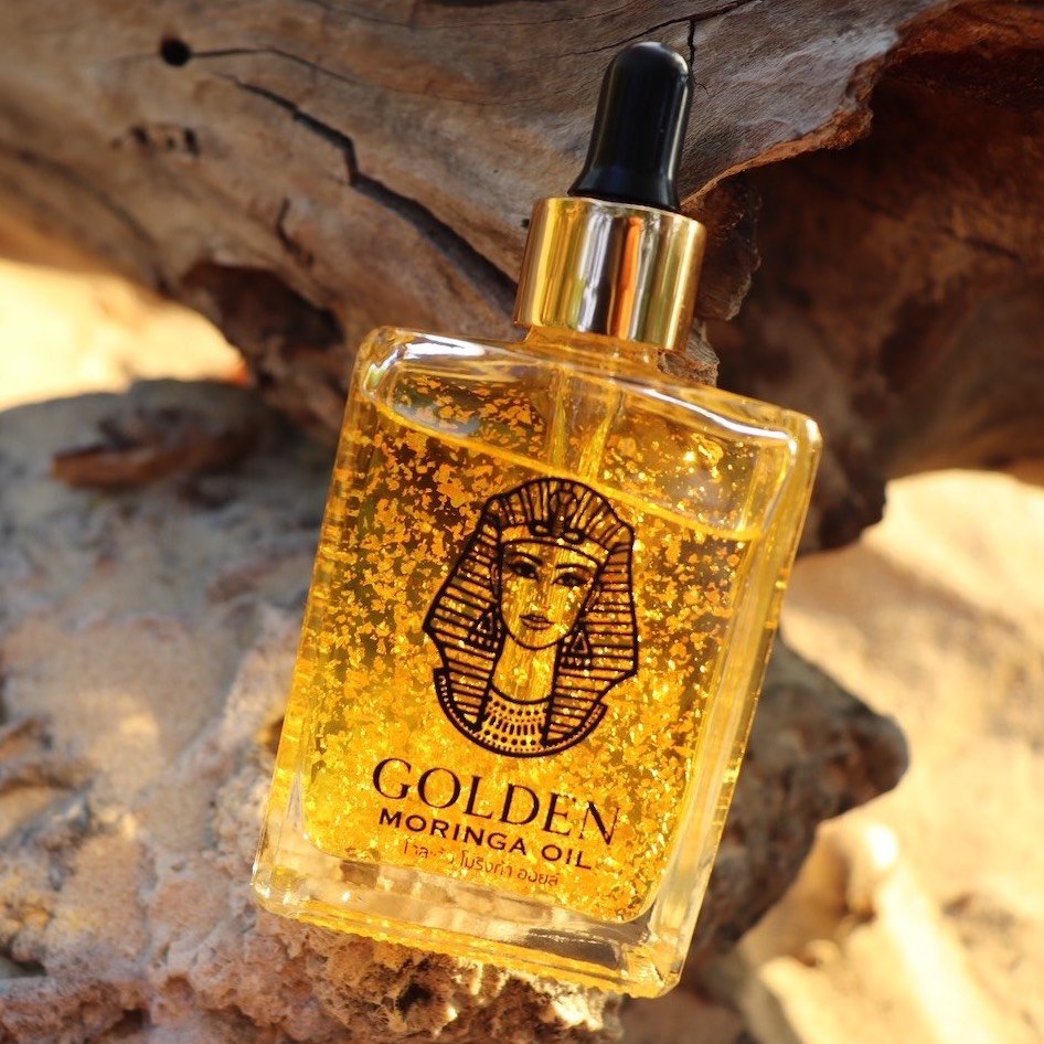 Panya Natural Golden Moringa Oil: Luxurious, rejuvenating organic Thai moringa oil skincare with real 24k gold