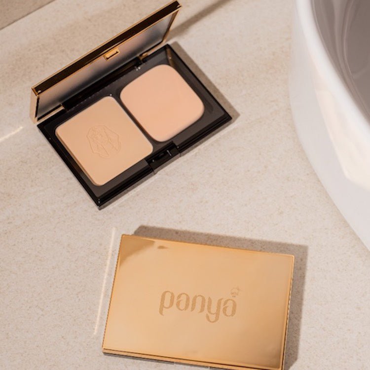 Panya Powder Foundation: Thai moringa oil and 24k gold infused, long lasting and high coverage with pore-blurring technology. 
