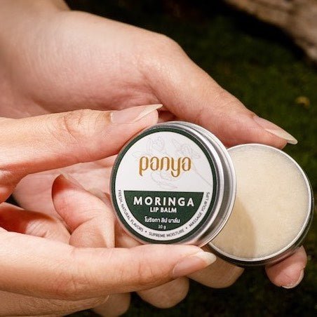 Panya Moringa Lip Balm, with cold-pressed, Thai-grown virgin moringa oil & more, infused with vitamins A, C, and E. 100% organic. 