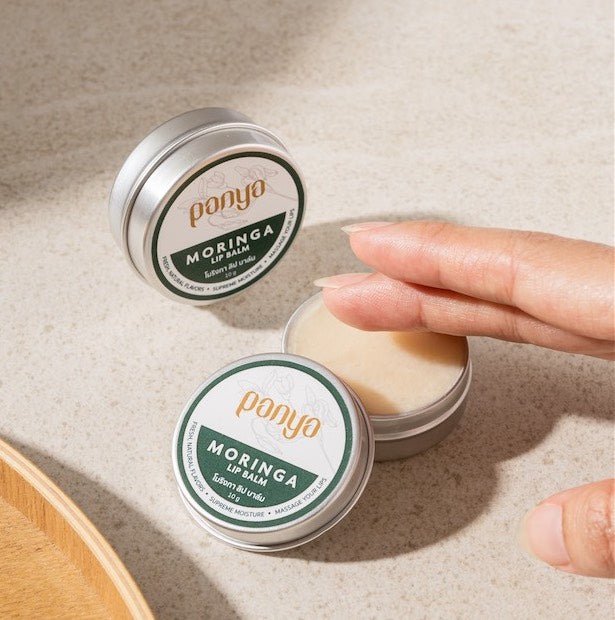 Panya Moringa Lip Balm, with cold-pressed, Thai-grown virgin moringa oil & more, infused with vitamins A, C, and E. 100% organic. 