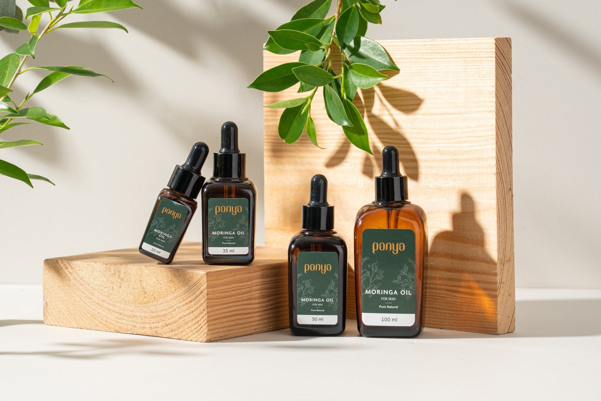 Panya 100% Moringa Oil: vegan Thai-grown cold-pressed virgin moringa oil with 46 antioxidants for strong, smooth skin. 