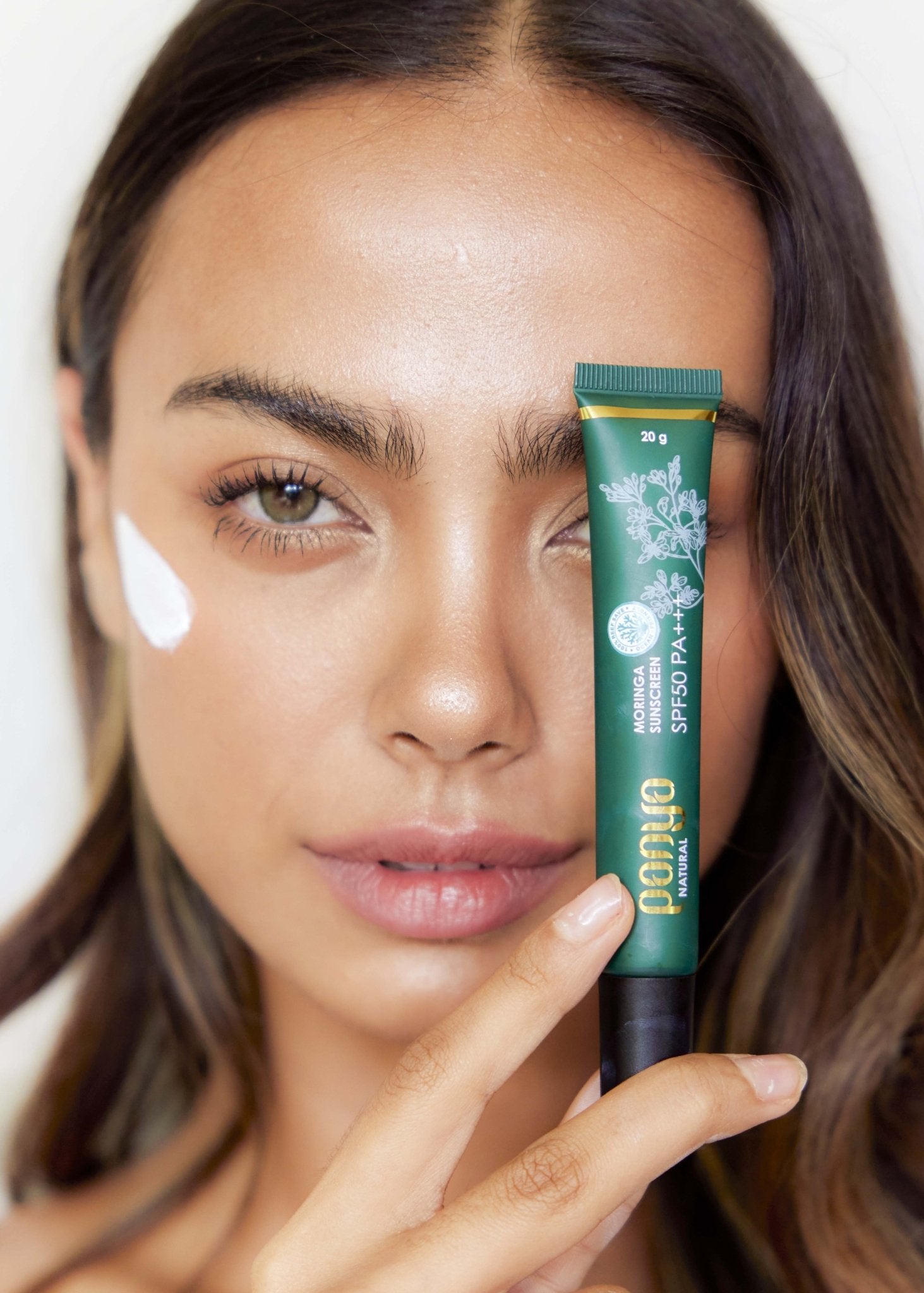 Panya Moringa Sunscreen SPF50:  organic moringa-oil infused, waterproof & blemish reducing. Thai made, for intense sun and pollution protection.