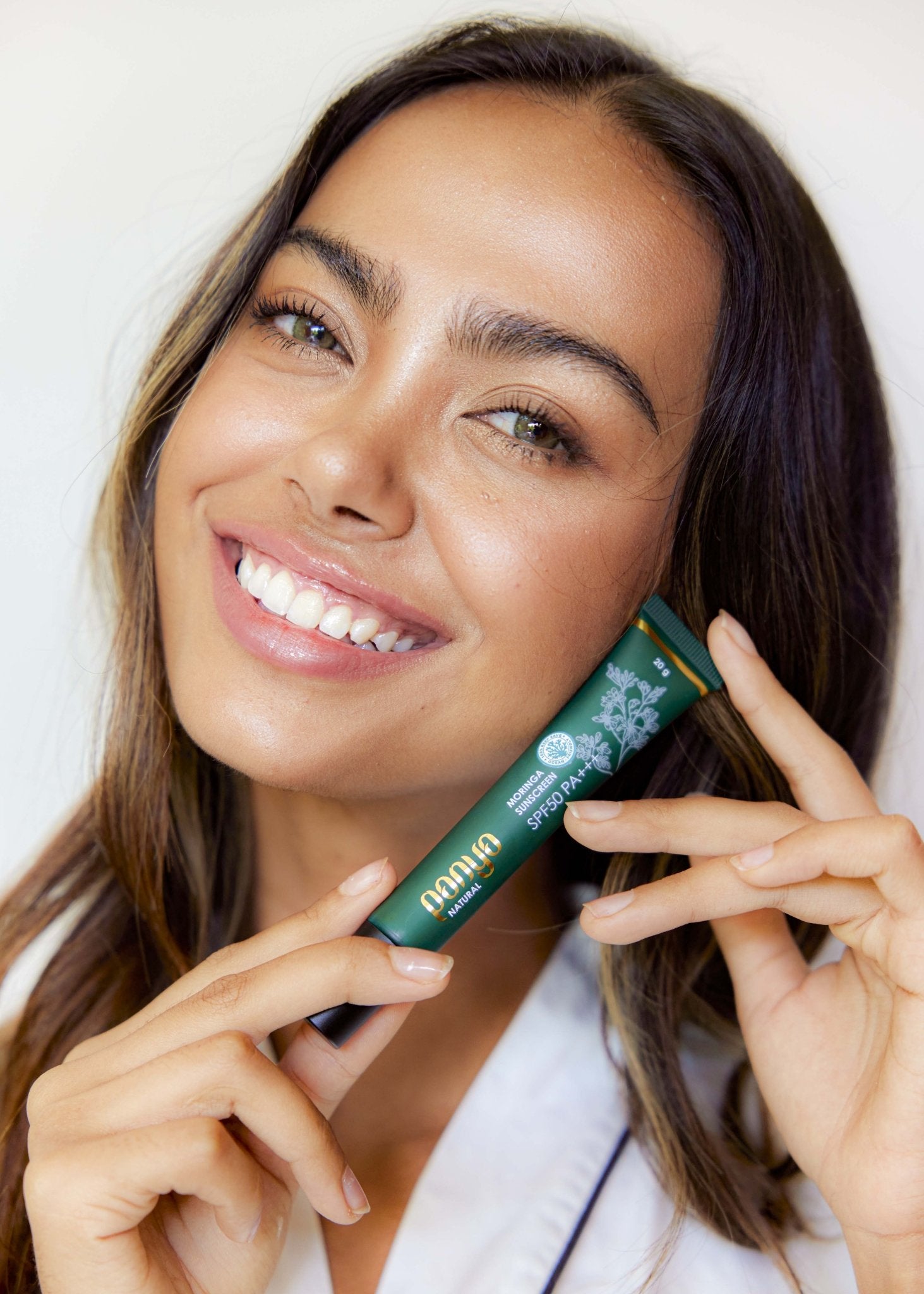 Panya Moringa Sunscreen SPF50:  organic moringa-oil infused, waterproof & blemish reducing. Thai made, for intense sun and pollution protection.