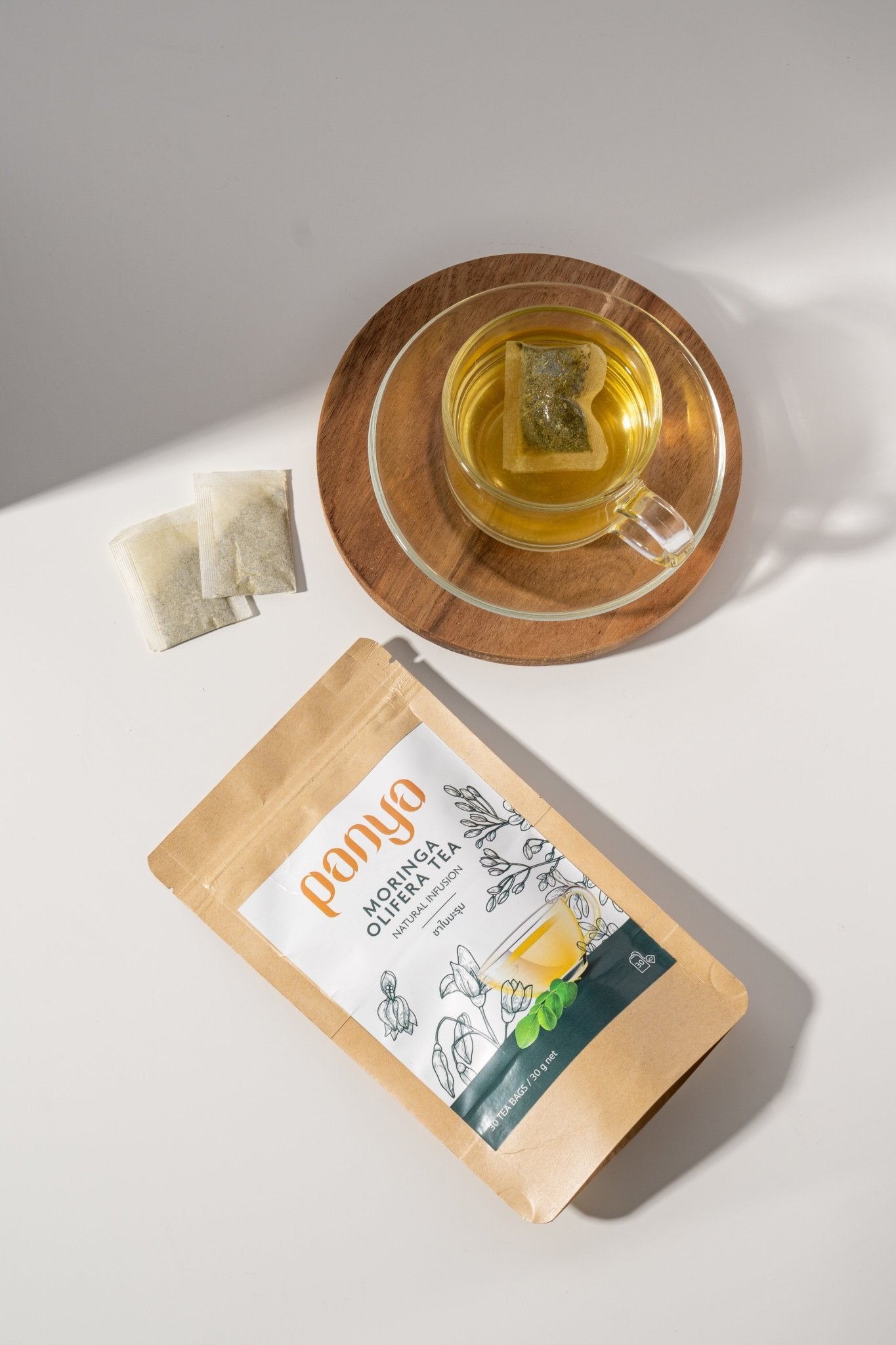 Panya Moringa Tea: soothing for the stomach and for bedtime, this pure Thai-grown moringa tea is anti-inflammatory &amp; helps balance blood sugar and insulin.